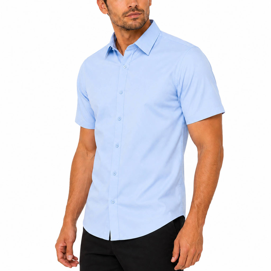 Galaxy By Harvic - Men’s Short Sleeve Classic Stretch Dress Shirts (S–3XL): Black, S