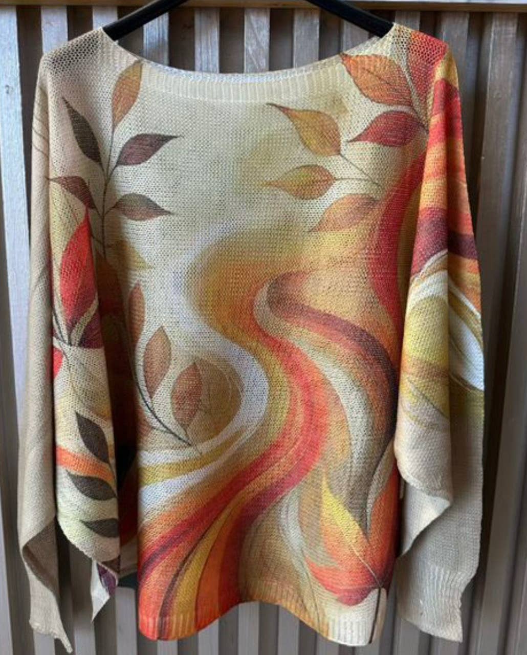 LOOWIE - Cream Abstract Swirl Round Neck Knit Printed Sweater