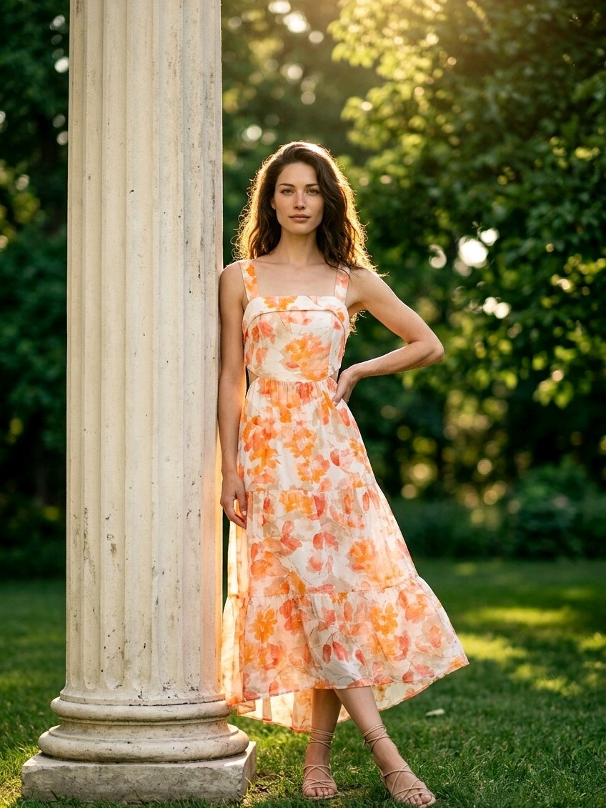 Rosa Clothing Backless Lace Up Floral Print