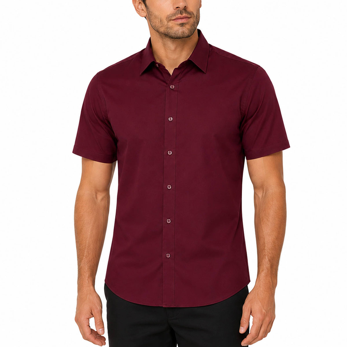 Galaxy By Harvic - Men’s Short Sleeve Classic Stretch Dress Shirts (S–3XL): Black, S