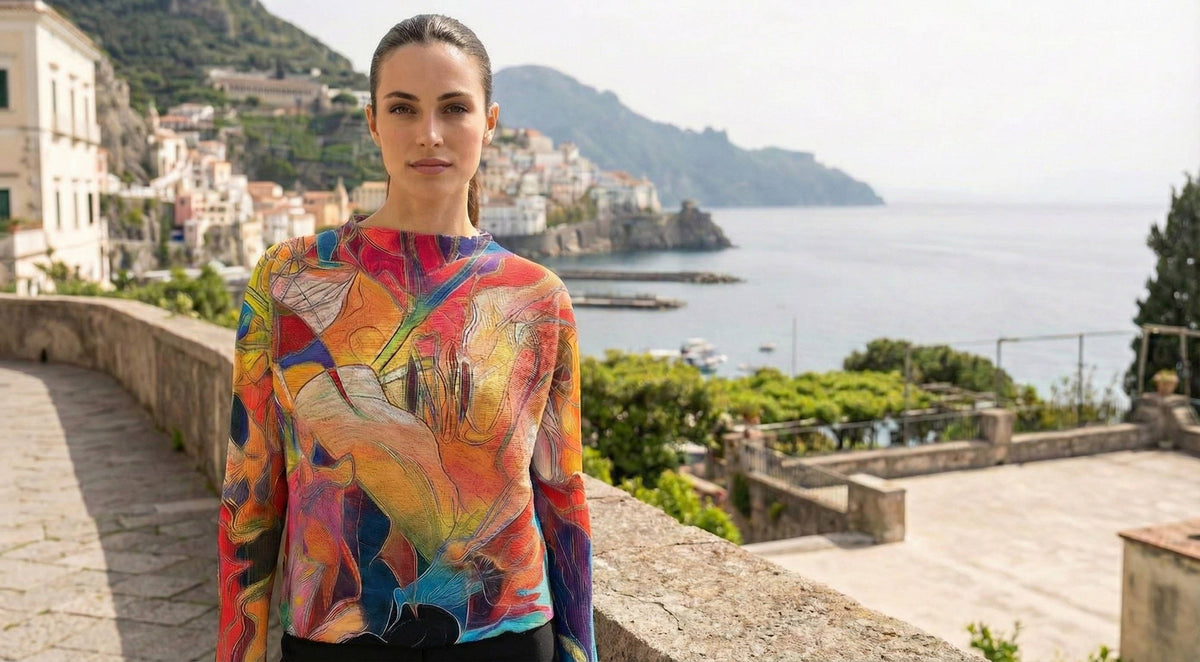 LOOWIE - Multi Abstract Round Knit Print Sweater