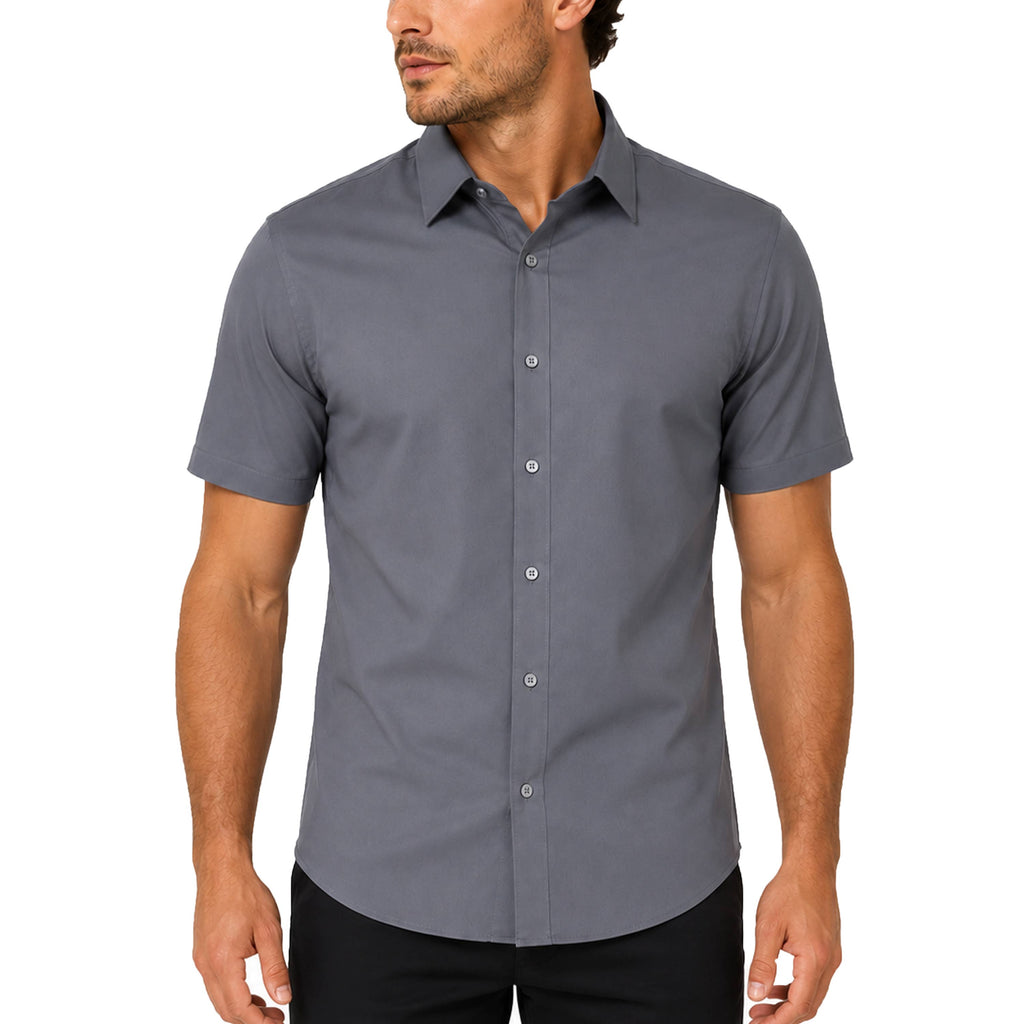 Galaxy By Harvic - Men’s Short Sleeve Classic Stretch Dress Shirts (S–3XL): Black, S
