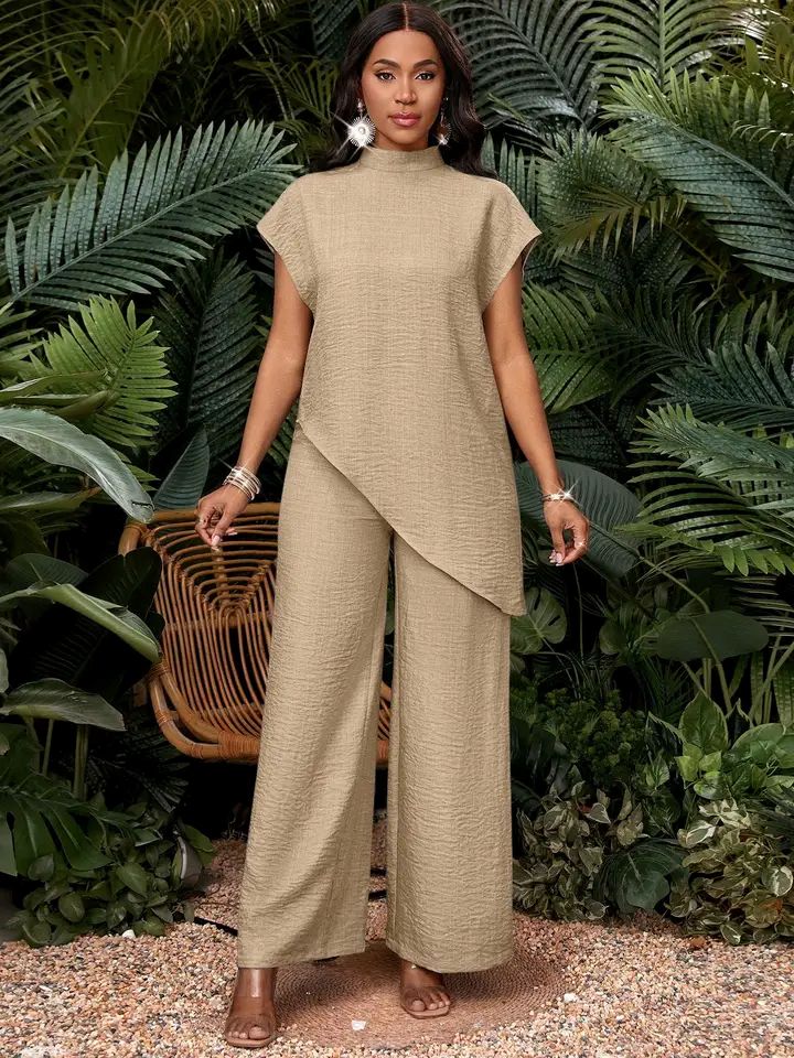 Dewy Rose - Solid Textured Wide-Leg Resort Set