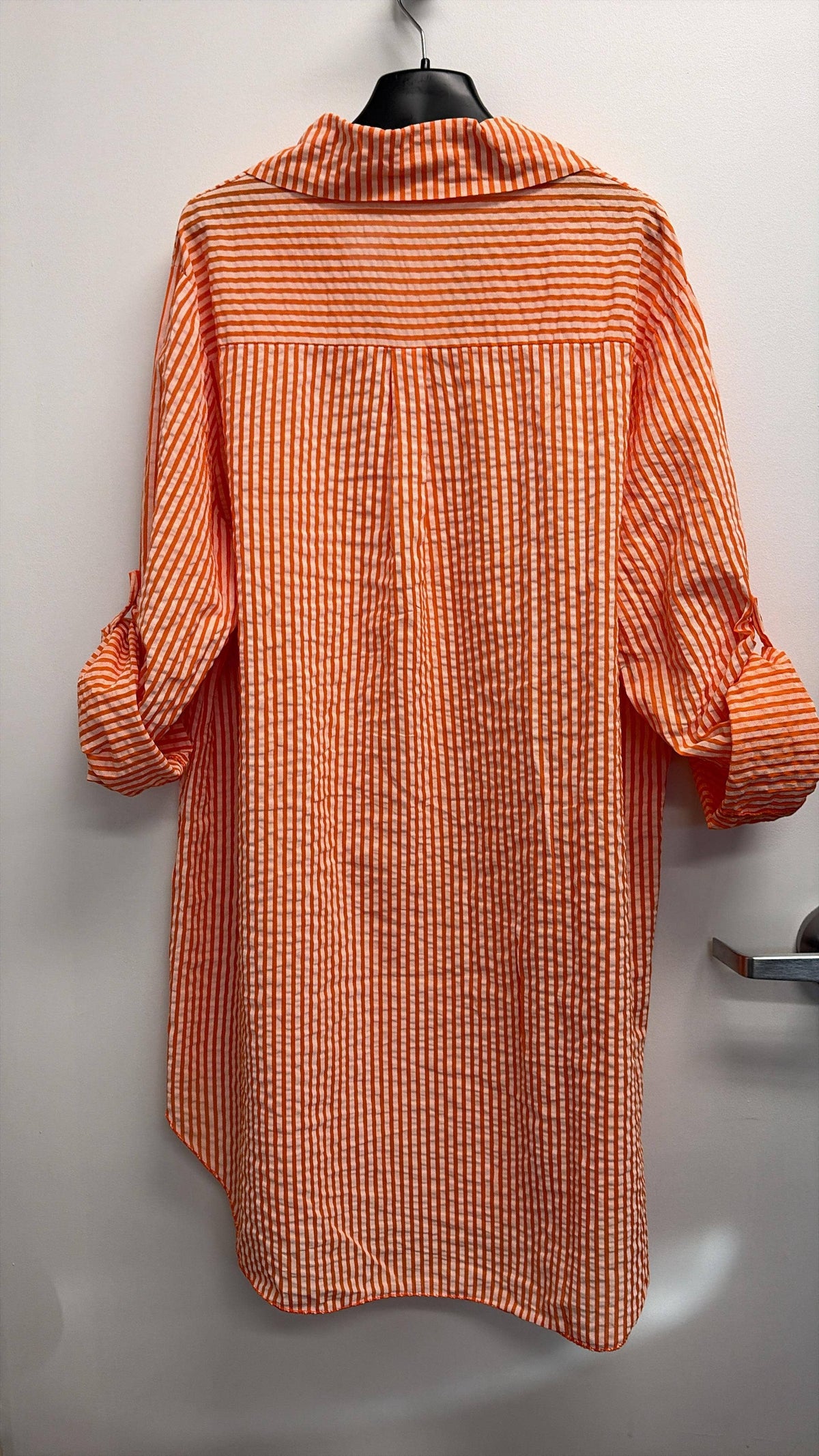 LOOWIE Italian Orange Striped Cotton Shirt Dress
