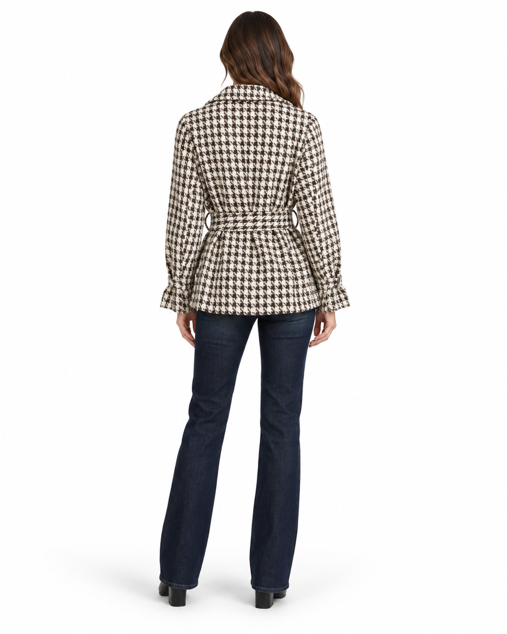 CIEN Brown Houndstooth Belted Tweed Jacket