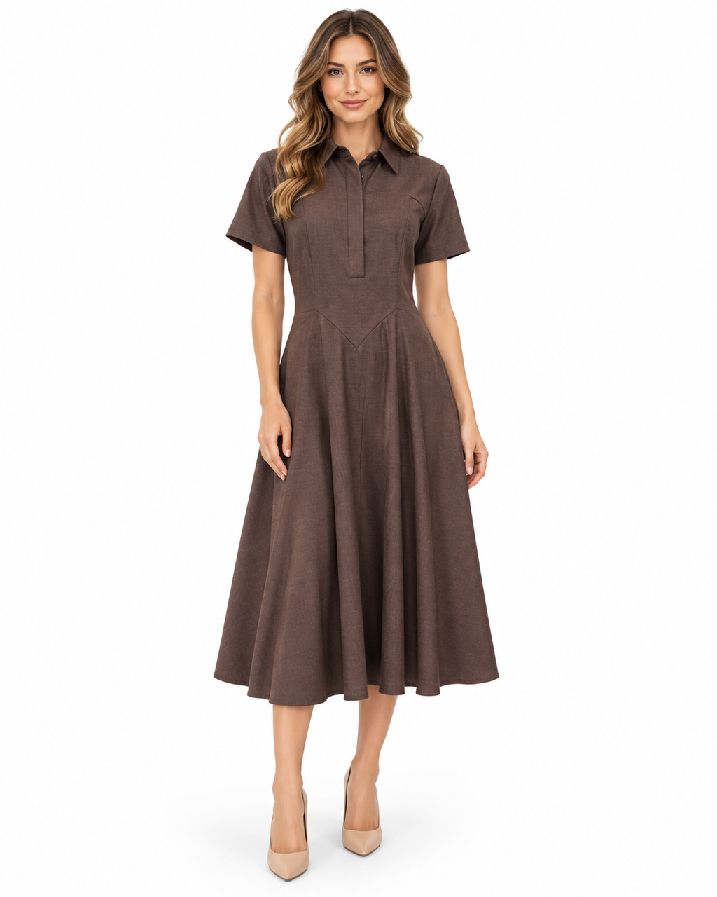 CIEN Collared Midi Dress Chocolate