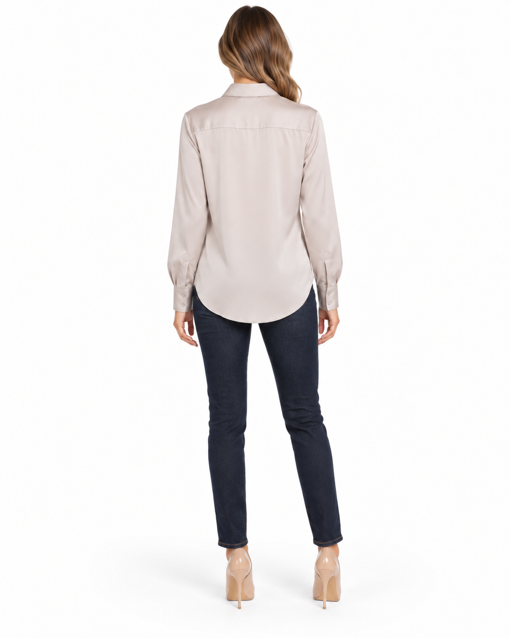 CIEN Taupe Satin Button-Down Shirt
