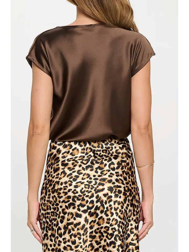 RENEE C. Solid Satin Top With Cowl