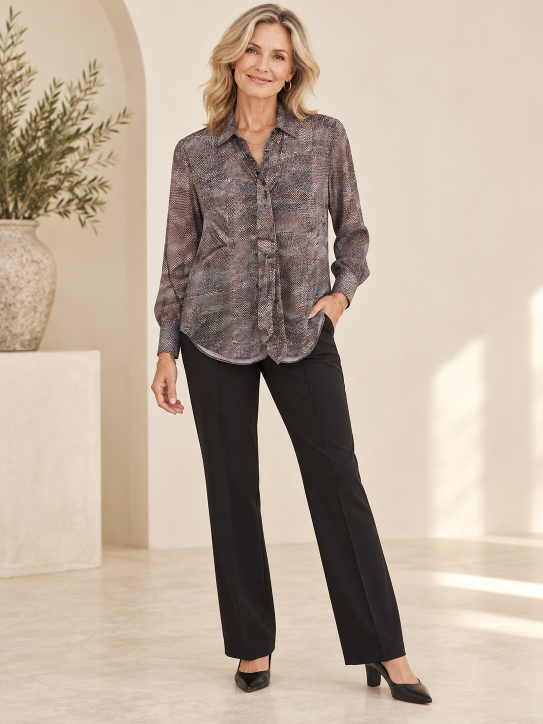 LYSSE Maxine Convertible Tie Satin Textured Shirt