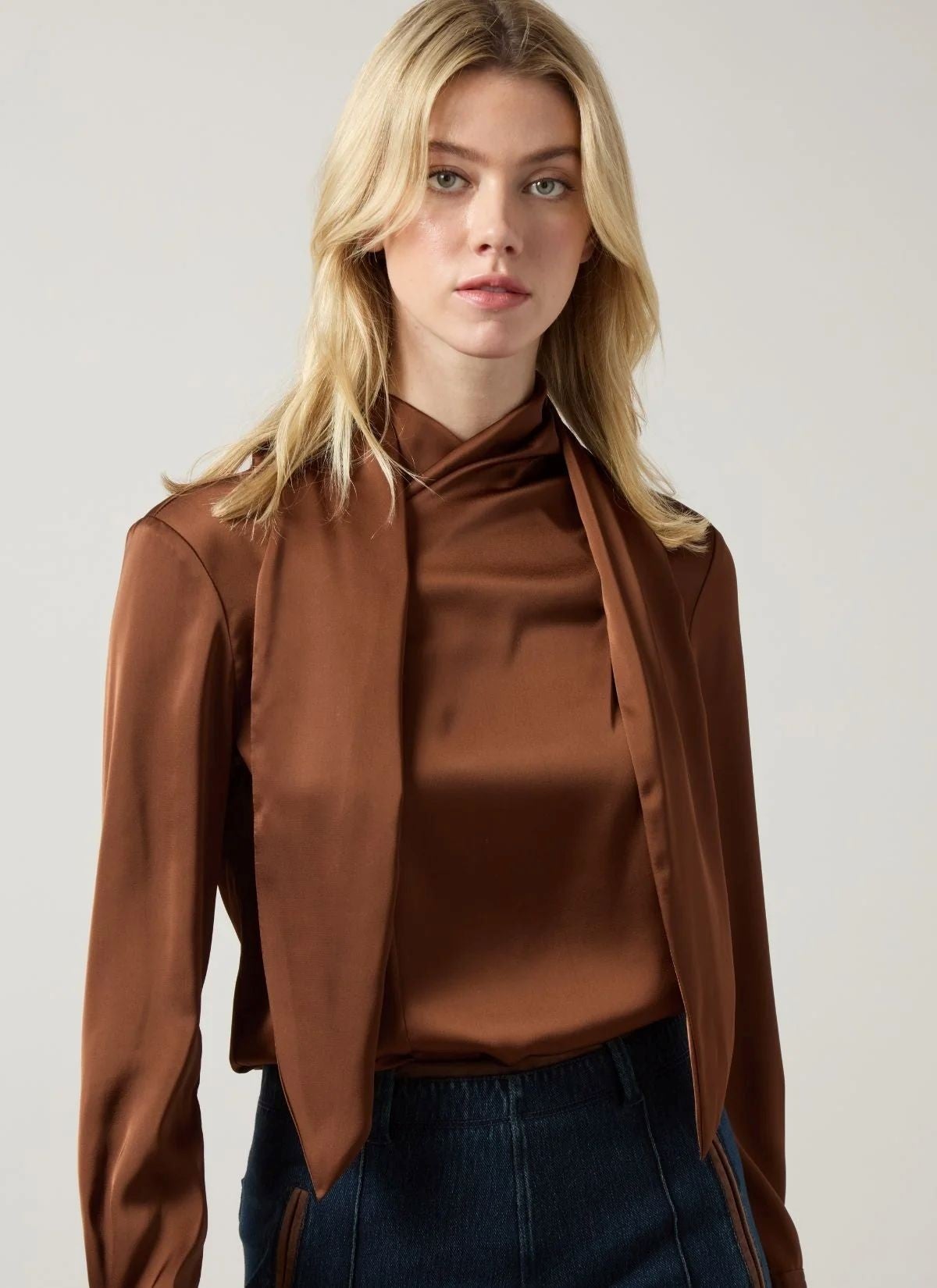 LYSSE Johanna Satin Scarf Neck Blouse