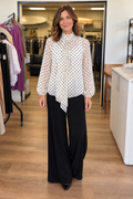CIEN Polka-Dot Blouse with Attached Scarf — Off White