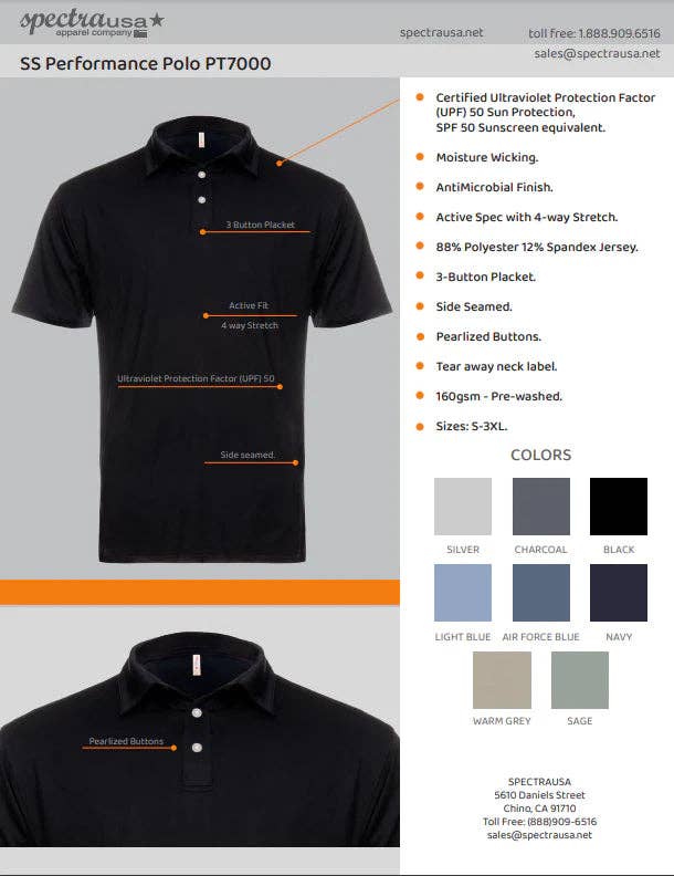 Spectra USA - UPF 50 Performance Polo: SAGE, L