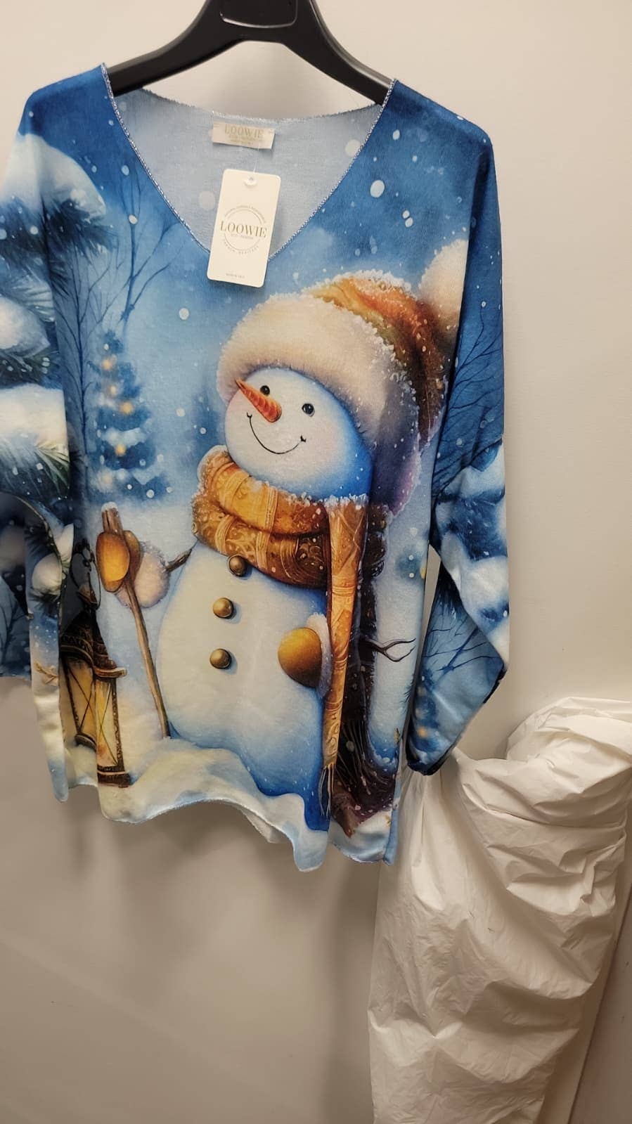 LOOWIE - Italian Cozy Blue Snowman Christmas Sweater One Size