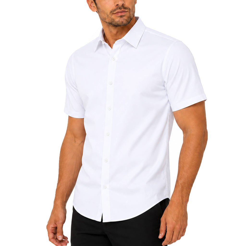 Galaxy By Harvic - Men’s Short Sleeve Classic Stretch Dress Shirts (S–3XL): Black, S
