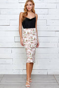 Sweet Lemon - Florin Midi Pencil Skirt: White Floral