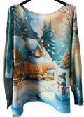 LOOWIE - Blue Snowman Christmas Round Knit Printed Sweater