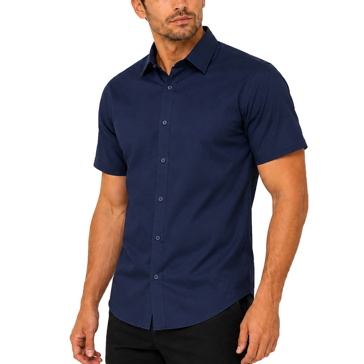 Galaxy By Harvic - Men’s Short Sleeve Classic Stretch Dress Shirts (S–3XL): Black, S