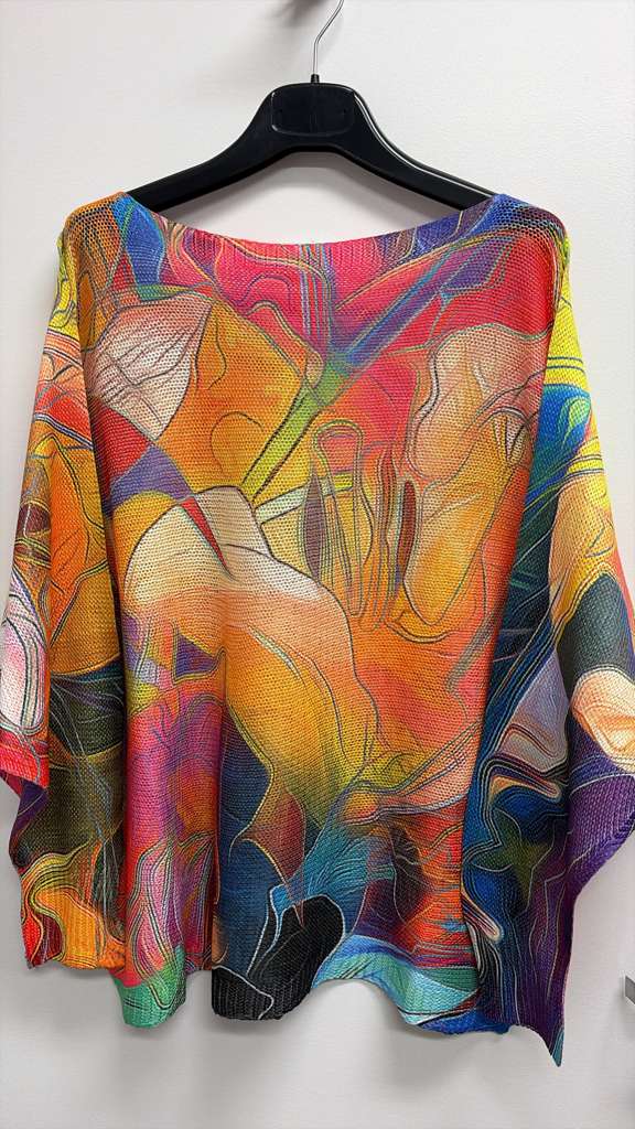 LOOWIE - Multi Abstract Round Knit Print Sweater