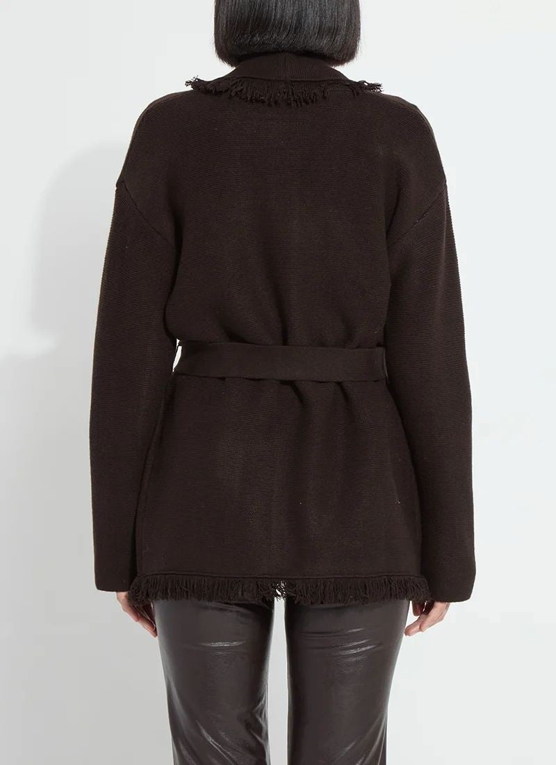 LYSSE Dixie Fringe Belted Cardigan Double Espresso