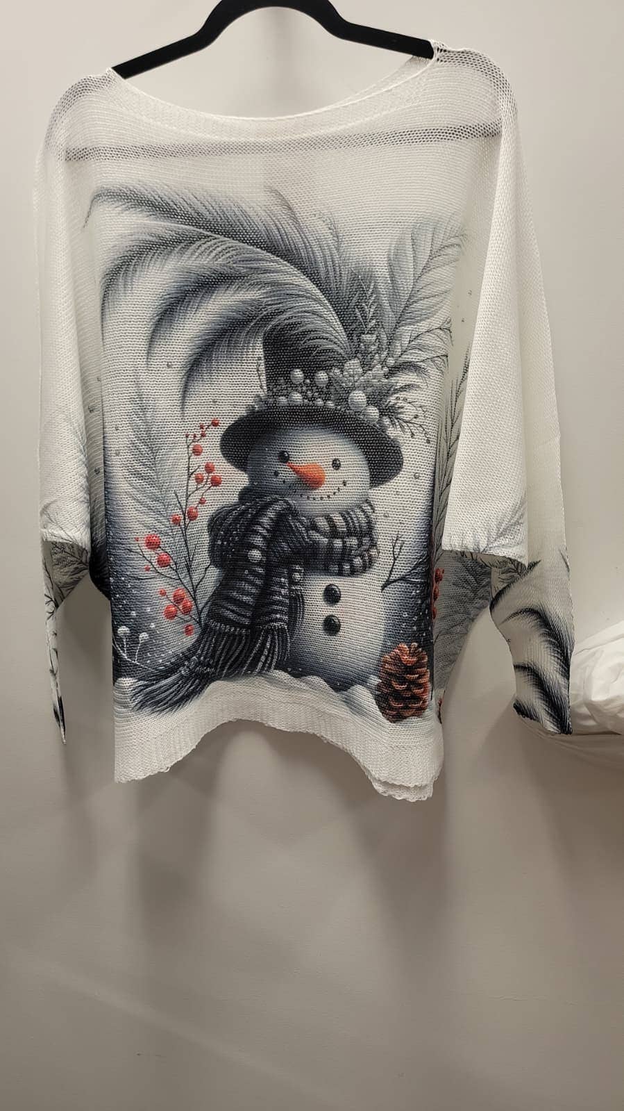 LOOWIE -  VISNO White Snowman Christmas Round Knit Printed Sweater