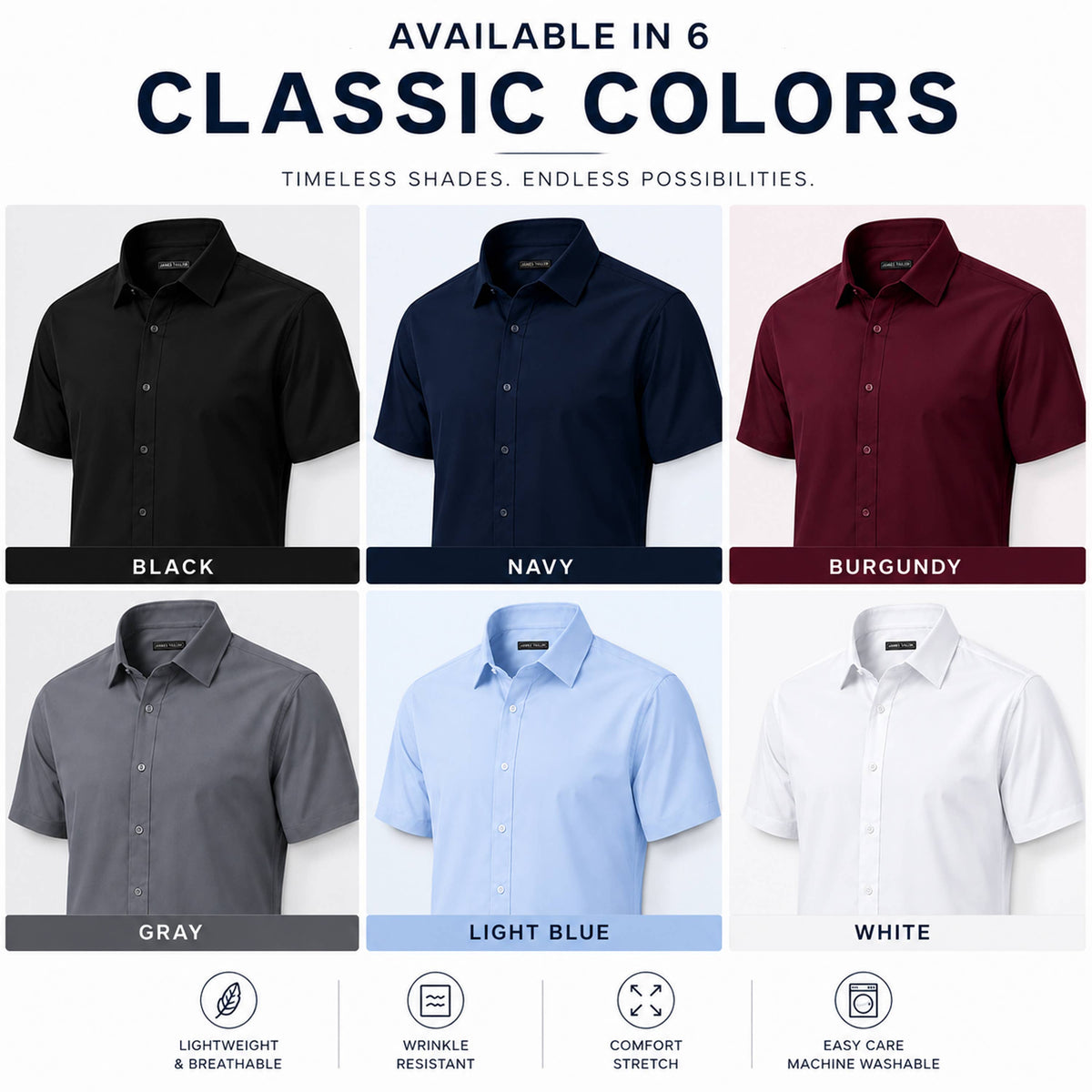 Galaxy By Harvic - Men’s Short Sleeve Classic Stretch Dress Shirts (S–3XL): Black, S