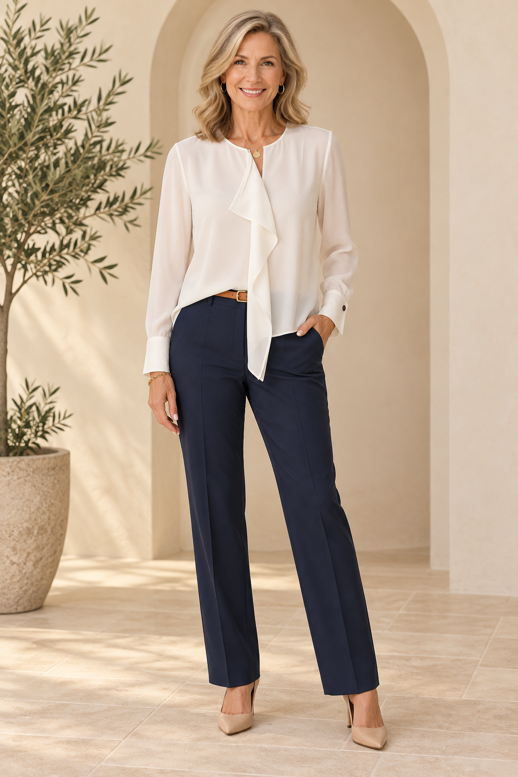 LYSSE Celeste Flounced Blouse Natutal Pearl