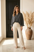 LYSSE Women’s Knit Denim Wide-Leg Pants – Oat