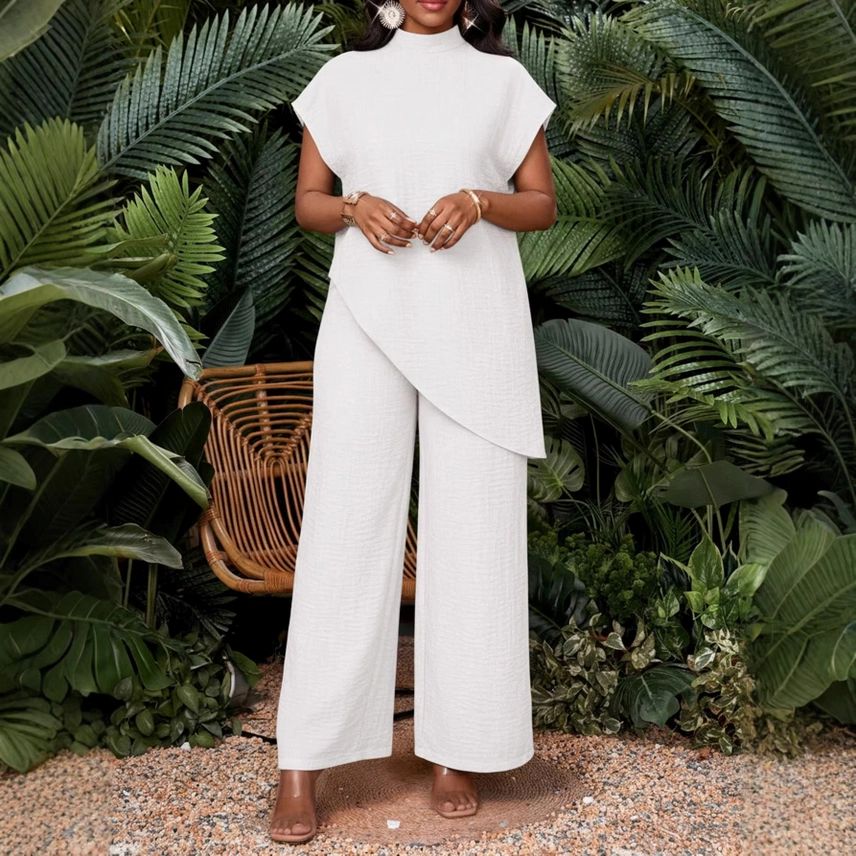 Dewy Rose - Solid Textured Wide-Leg Resort Set