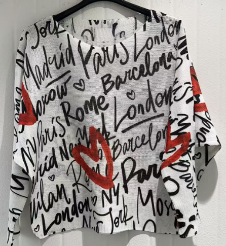 LOOWIE - Heart City Round Knit Printed Sweater