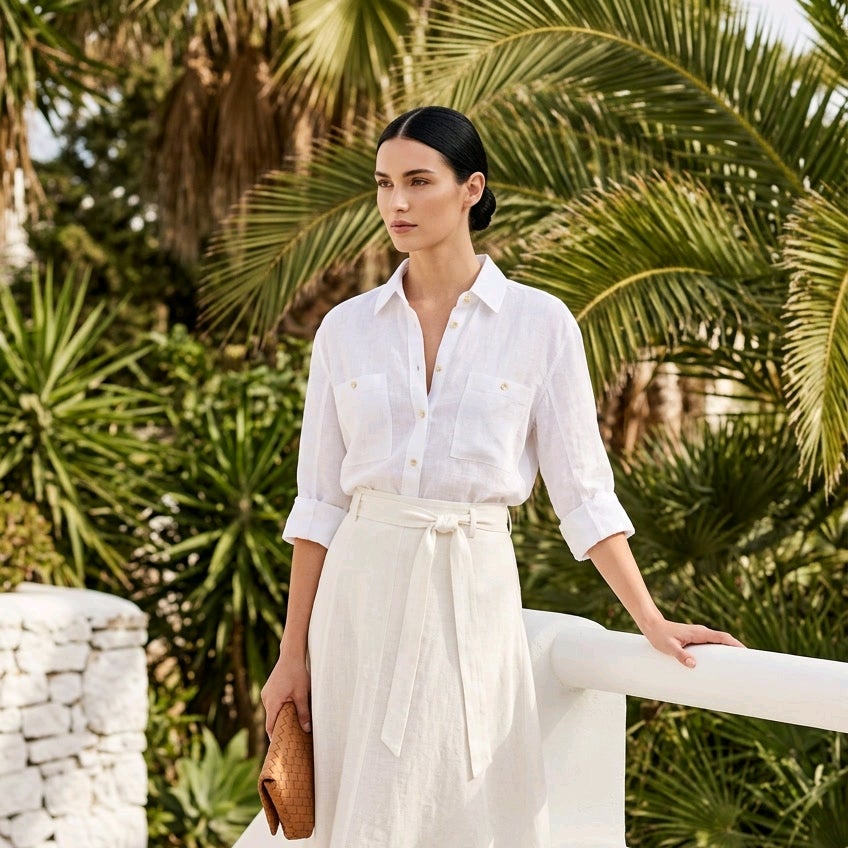 LYSSE Linen Utility Shirt with Rose Roll Tab by Lyss