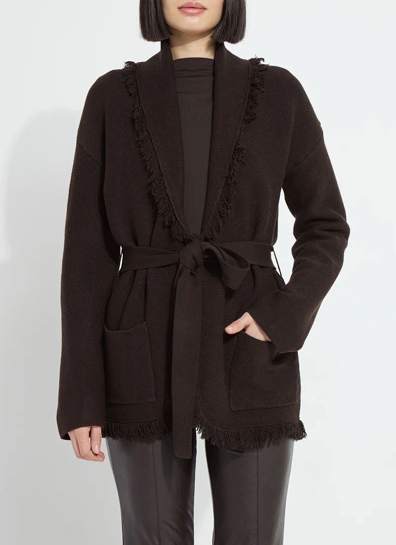 LYSSE Dixie Fringe Belted Cardigan Double Espresso